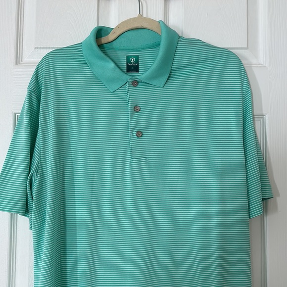 Pro Tour Men’s Teal and White Stripe Golf Polo Size L - Picture 2 of 3